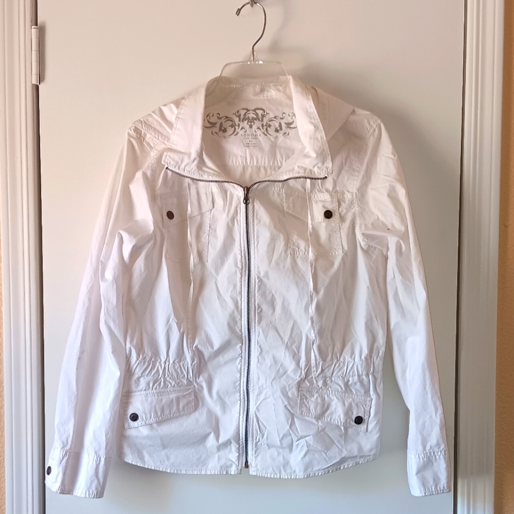 WOMEN'S WHITE WINDBREAKER JACKET BY SONOMA SIZE L